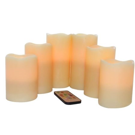 ECOGECKO EcoGecko 87621 Vanilla Scented Wax LED Pillar Candles with Remote & Timer - Ivory; Set of 6 87621